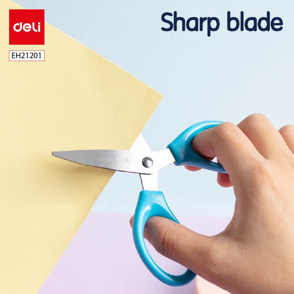 ديلي مقص بلاستيك مدرسي للأطفال - 13 سم - أزرق/زهر - EM700