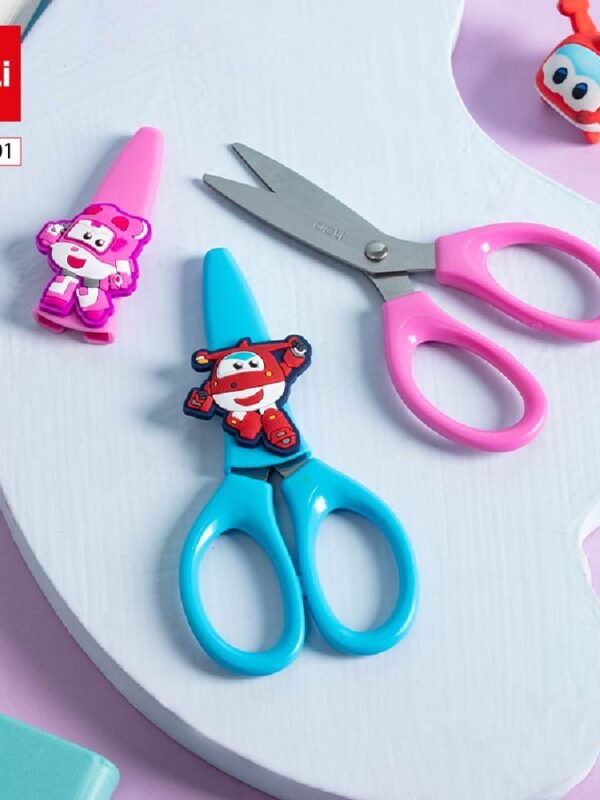 EM700 h (3) ديلي مقص بلاستيك مدرسي للأطفال - 13 سم - أزرق/زهر - EM700