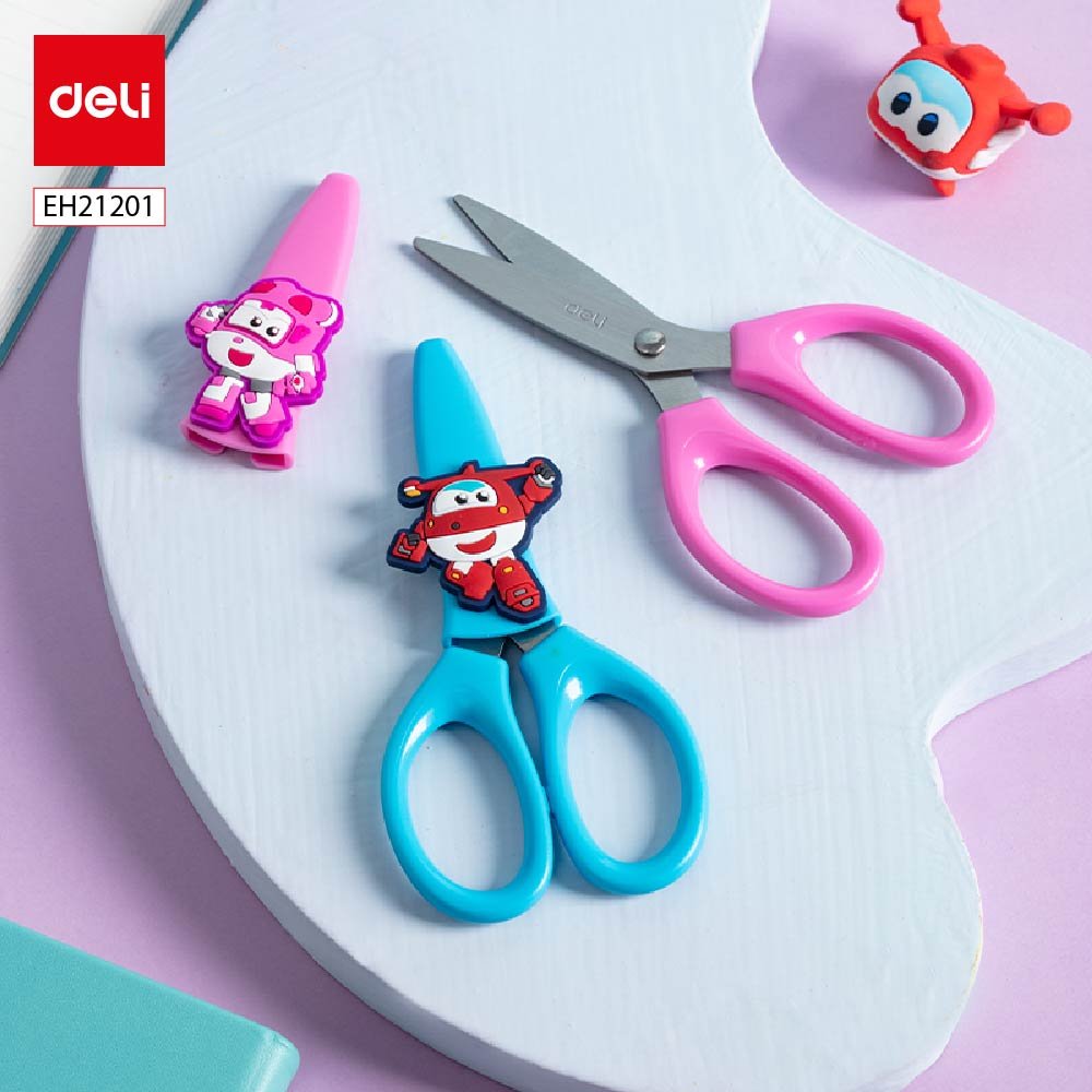 ديلي مقص بلاستيك مدرسي للأطفال - 13 سم - أزرق/زهر - EM700