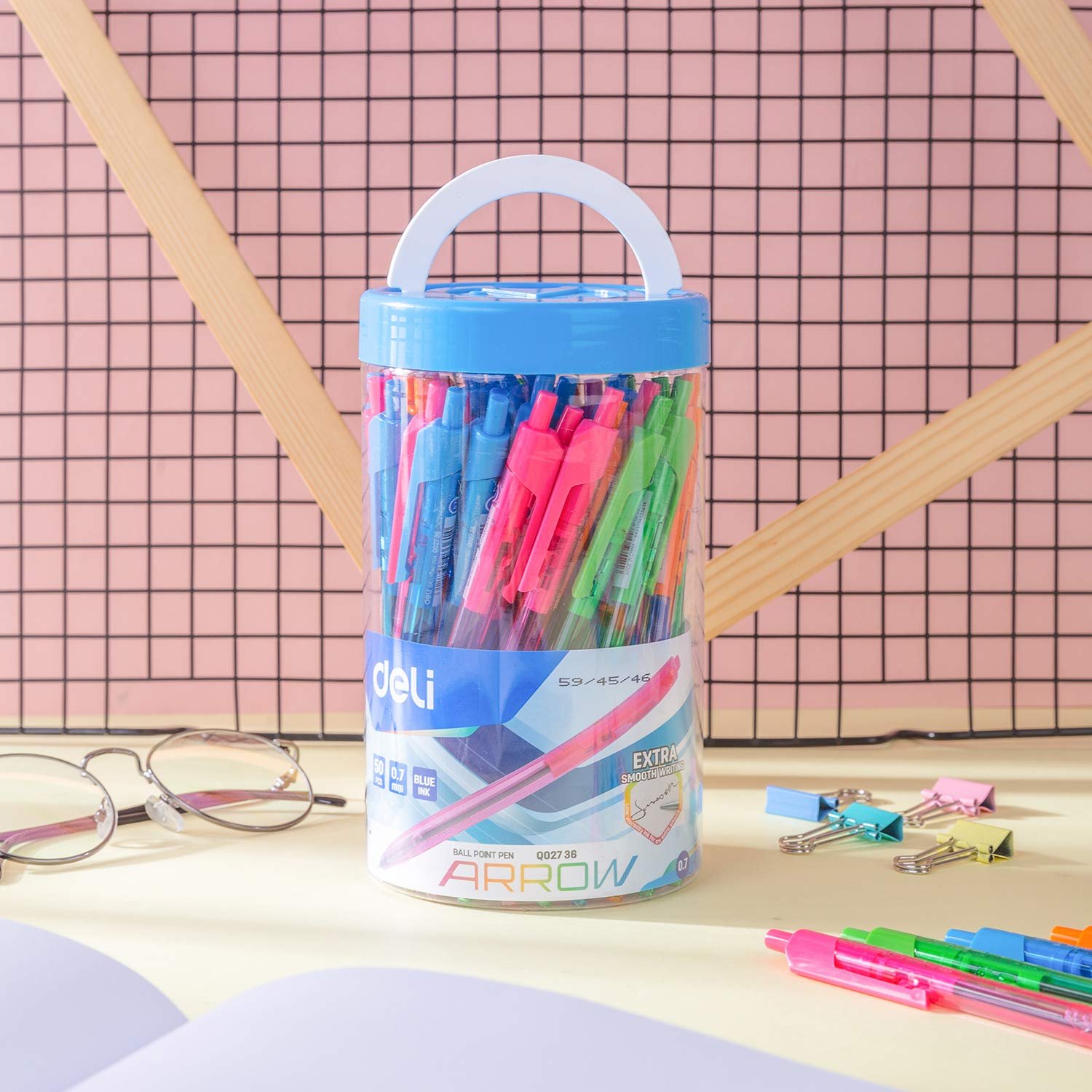 EQ02736 (5) ديلي قلم حبر جاف كباس - بدن ملون - 0.7mm - أزرق EQ02736