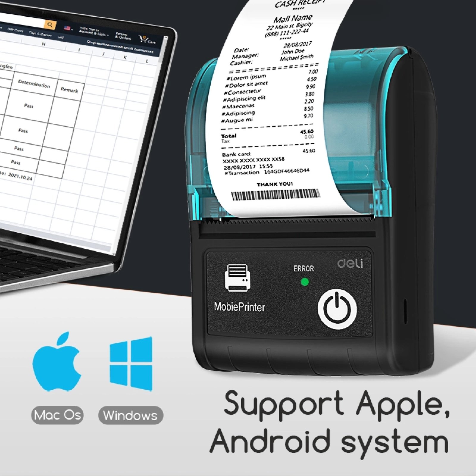 ES421 (3) ديلي طابعة إيصالات حرارية - عرض 48 مم - سرعة طباعة 60 مم/ث - دقة 203 dpi - بلوتوث - أسود ES421