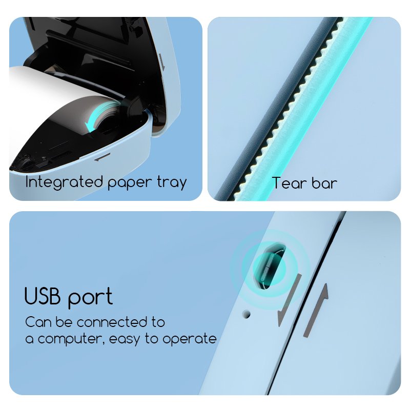 ديلي طابعة إيصالات حرارية - رسومات - عرض 48 مم - دقة 300 dpi - بلوتوث - أزرق ES502