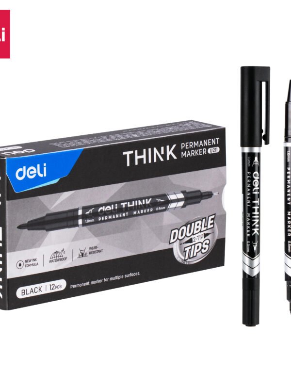 EU211-BK (7) ديلي قلم تخطيط + قلم أسطح ملساء - طرفين 1.0mm / 0.5mm - أسود EU211-BK