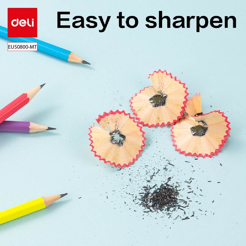 EU50800-MT (3) ديلي مجموعة أقلام رصاص خشب - غرافيت HB - بدن ملون - مع ممحاة - كرت 4 قلم + مقبض كتابة للأطفال - EU50800-MT