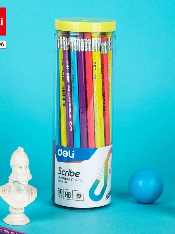 EU50806 (3) ديلي قلم رصاص خشب - غرافيت HB - بدن ملون - مع ممحاة - ألوان مختلفة - EU50806