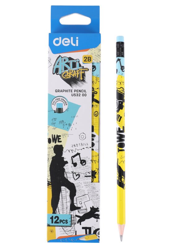 EU53200- (5) ديلي قلم رصاص خشب سداسي - غرافيت B2 بدن أرت مطبوع - مع ممحاة EU53200