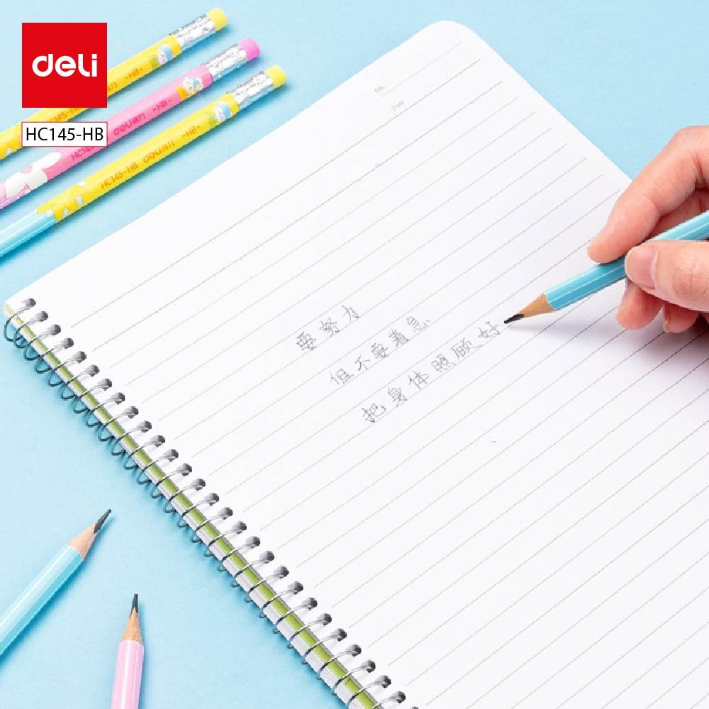 ديلي مجموعة أقلام رصاص مثلث خشب - غرافيت HB - بدن ملون - 10 أقلام - مع ممحاة - HC145-HB