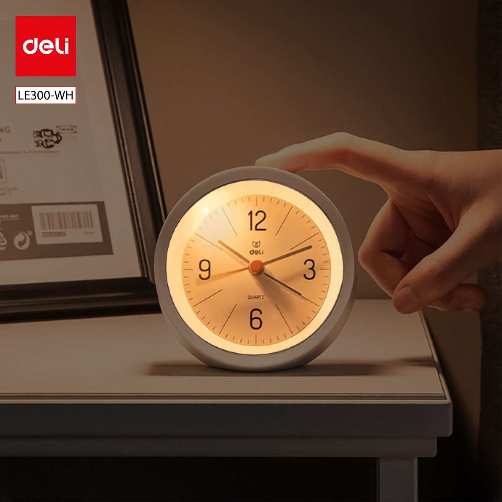 ديلي ساعة منبه دائرية - إضاءة خلفية - 95*95*45 مم - أبيض/أزرق - LE300