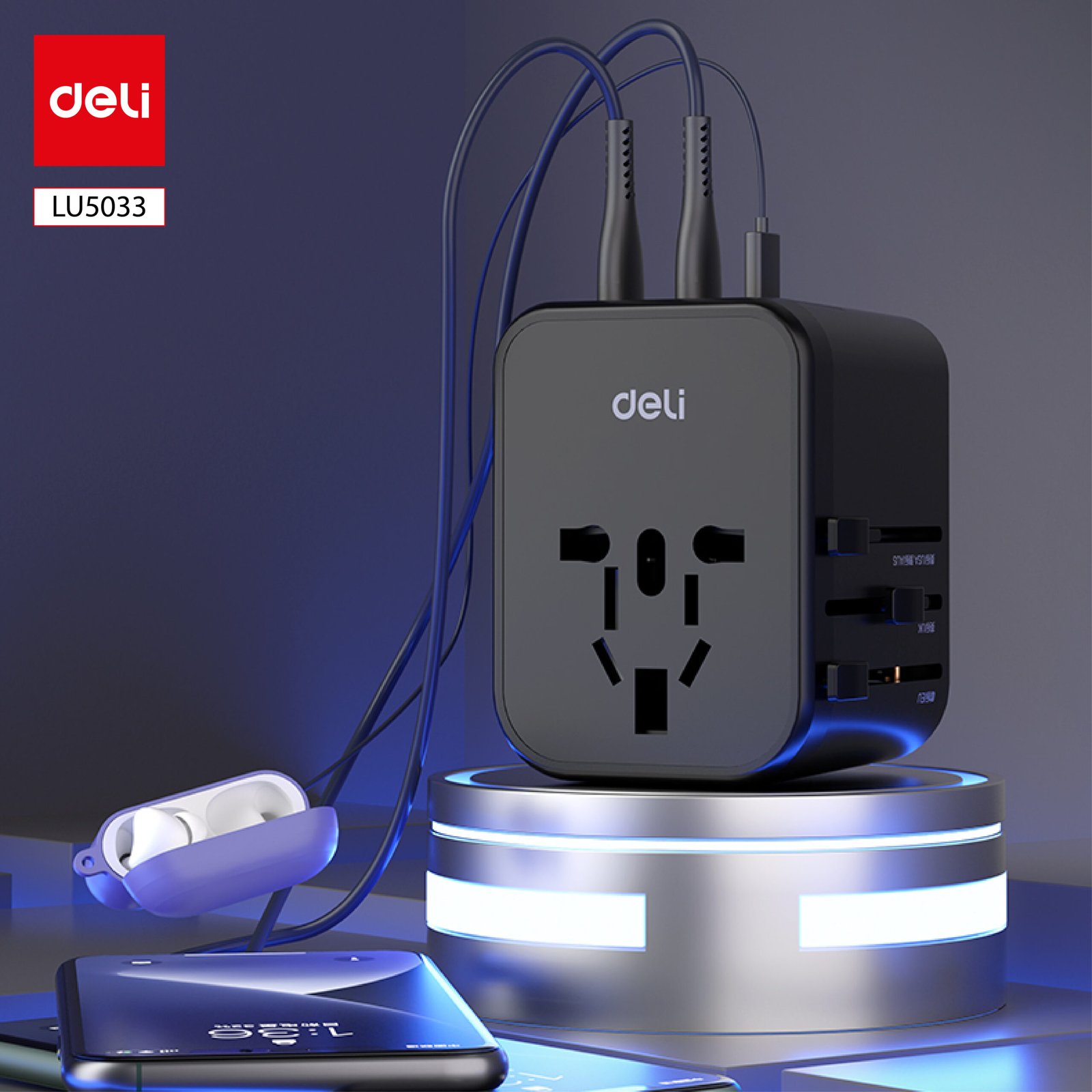 LU5033 (2) ديلي محول مقبس كهربائي بأنماط مختلفة - أسود - LU5033