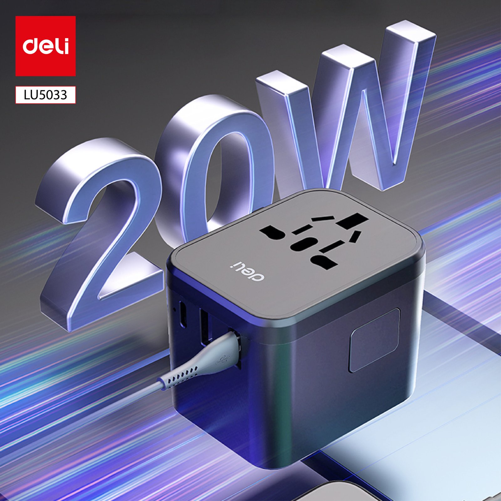 ديلي محول مقبس كهربائي بأنماط مختلفة - أسود - LU5033