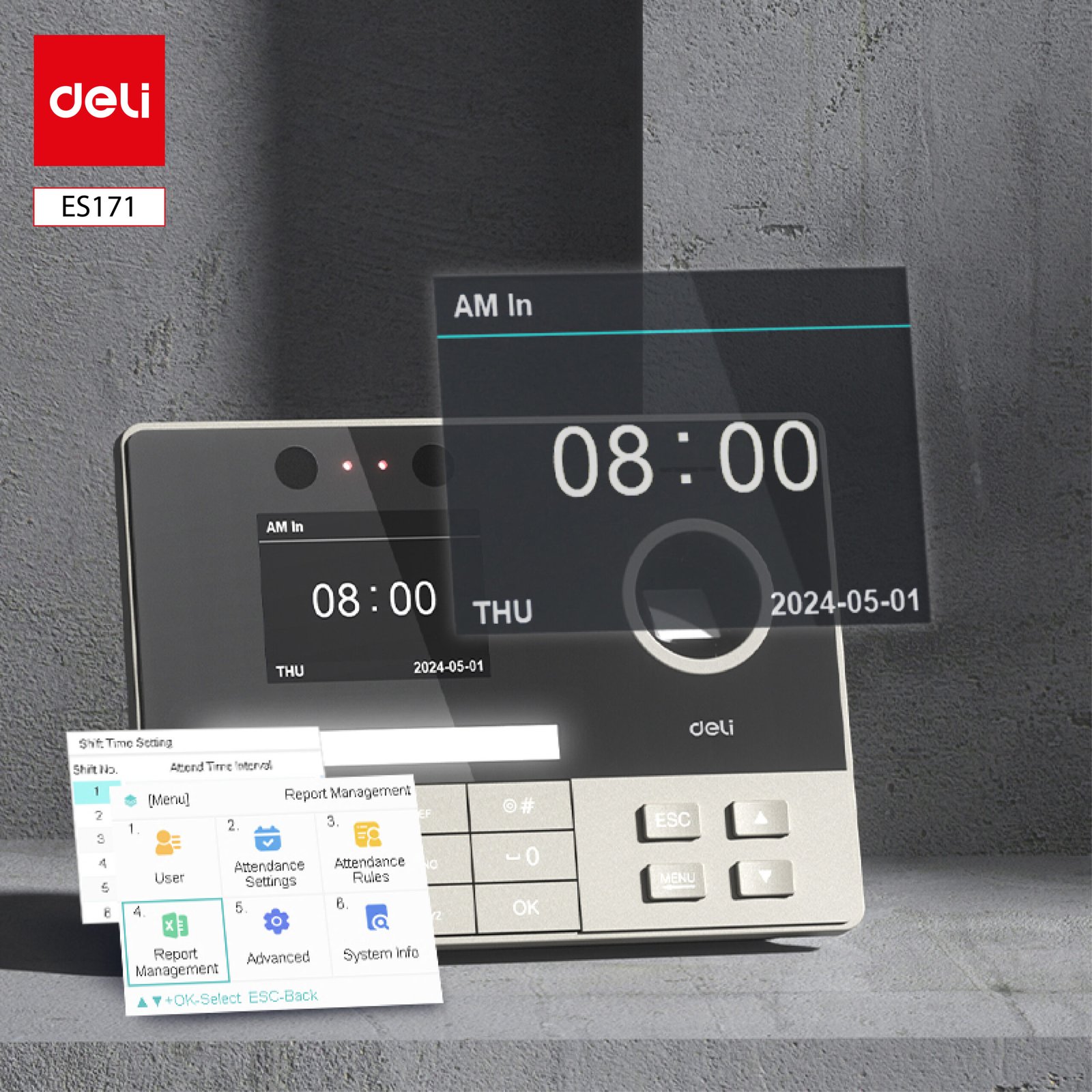 ديلي جهاز بصمة حضور وانصراف - عدد الوجوه: ٥٠٠؛ بصمات الأصابع: ١٠٠٠ - رمادي فضي - ES171