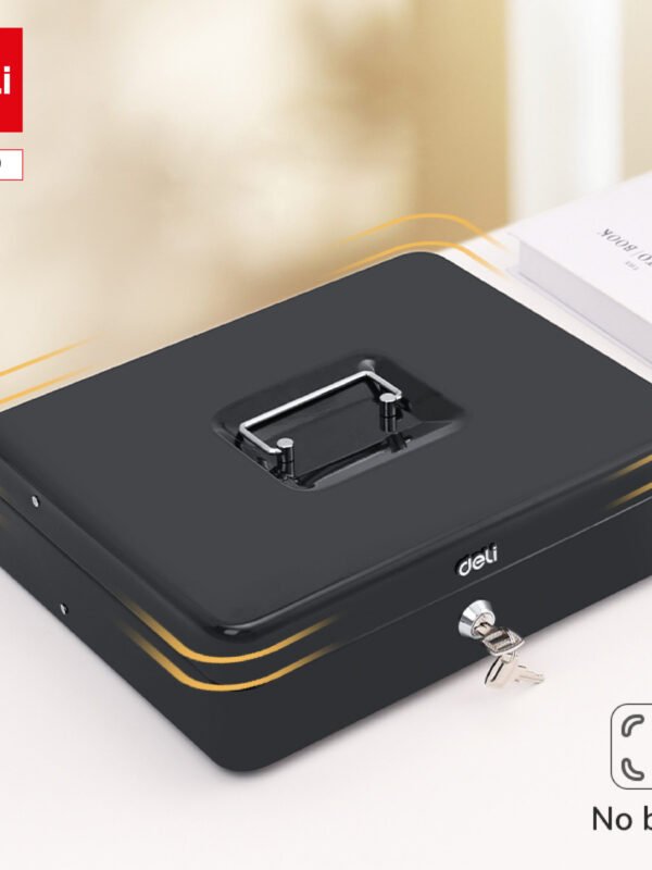 ديلي صندوق نقود مقسم كاشير - قفل مفتاح - مقبض علوي - قياس 9*30*24 سم - أسود - ET509