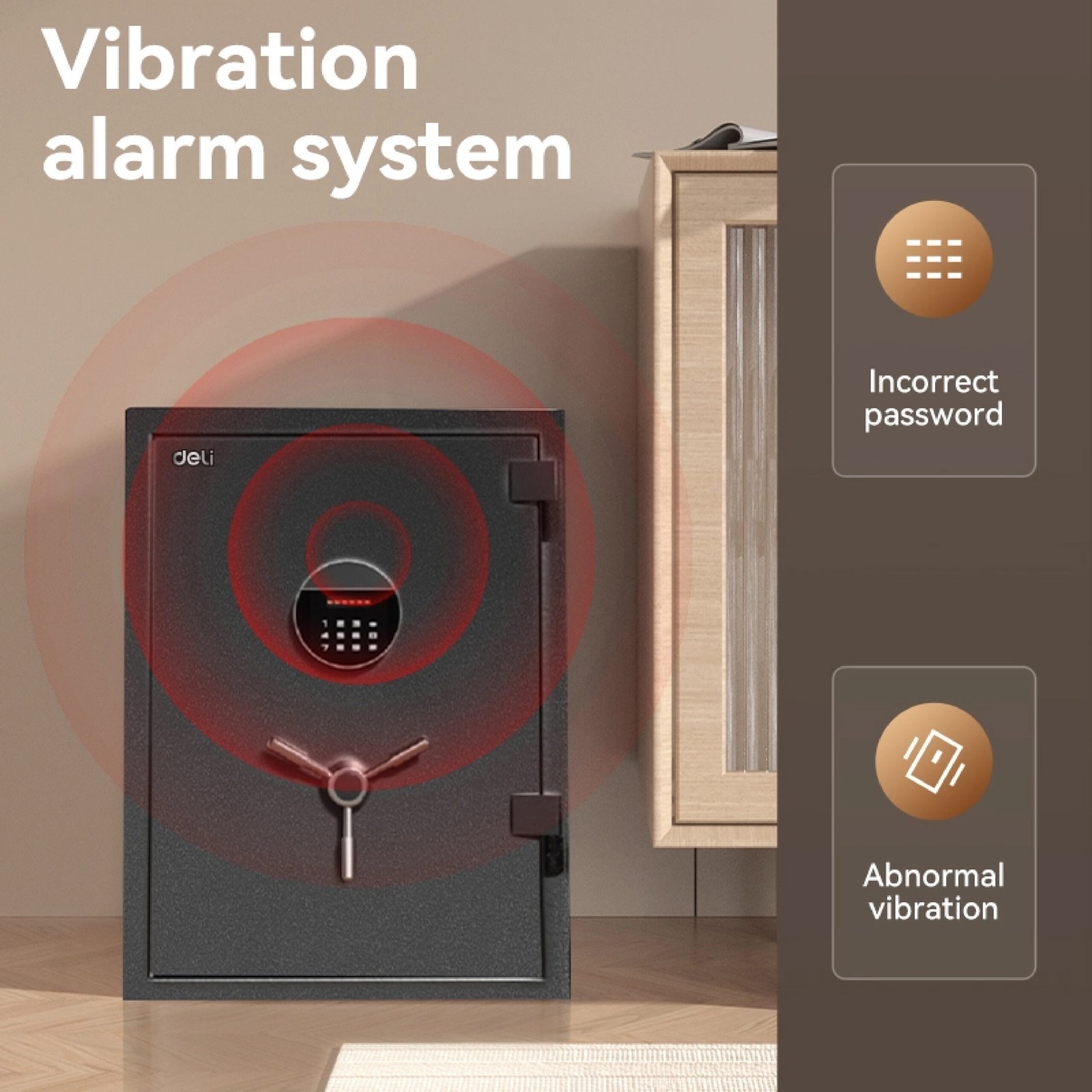 ديلي خزنة معدنية - مقاومة للحريق - حماية (أرقام + مفتاح) - 72 كغ - 80*45*40 سم - بني - ET602