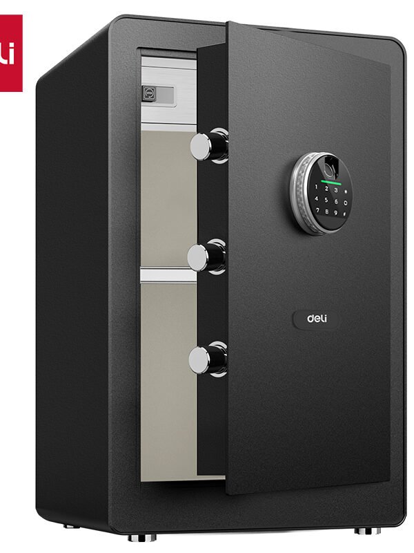 ديلي خزنة معدنية مقبض دائري ببصمة - حماية (أرقام +بصمة + مفتاح) - 24.5 كغ - قياس 46*44*66.5 سم - أسود - ET632