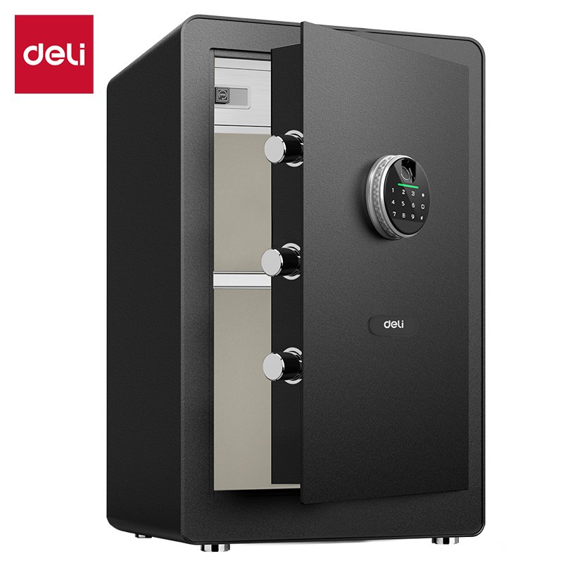 T632 (9) ديلي خزنة معدنية مقبض دائري ببصمة - حماية (أرقام +بصمة + مفتاح) - 24.5 كغ - قياس 46*44*66.5 سم - أسود - ET632