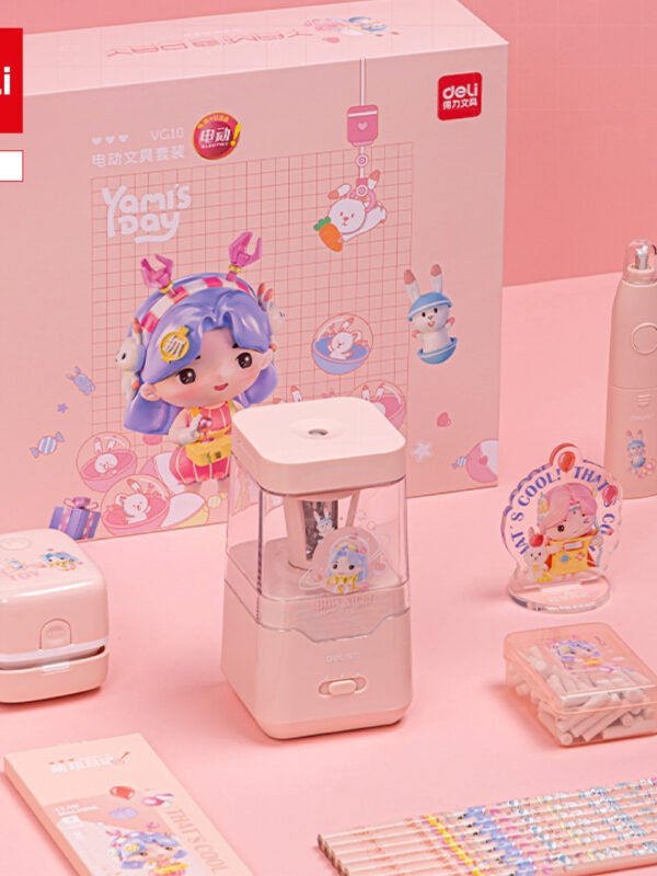 VG10 (6) ديلي مجموعة هدية - قرطاسية مدرسية - (مبراة كهربائية*1، مكنسة كهربائية مكتبية*1، ممحاة كهربائية) - زهر - VG10