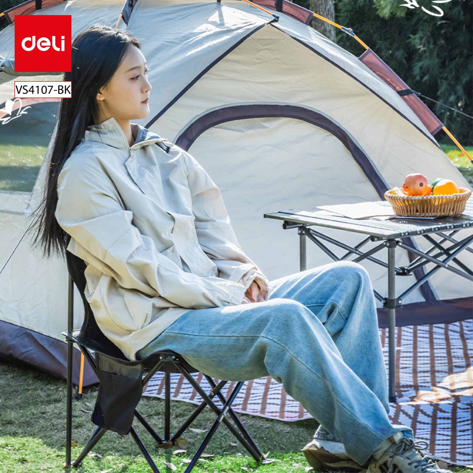 ديلي كرسي تخييم قابل للطي - حجم : 55*33*33(سم) - أسود - VS4107-BK