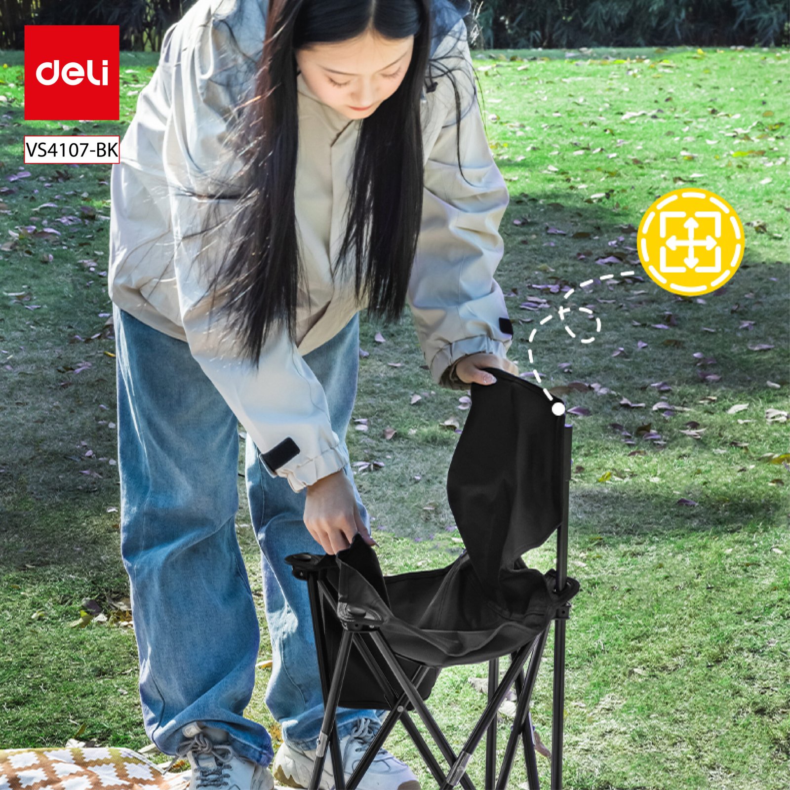 ديلي كرسي تخييم قابل للطي - حجم : 55*33*33(سم) - أسود - VS4107-BK