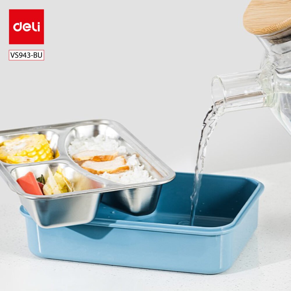 ديلي حافظة طعام بلاستيك - صينية من الستيل الغذائي المقاوم للصدأ - 22*16*7 سم - بني / أزرق/ زهر VS943