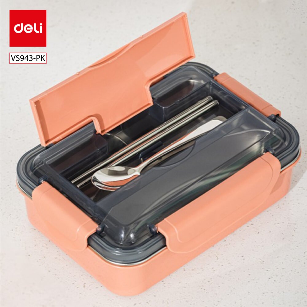 ديلي حافظة طعام بلاستيك - صينية من الستيل الغذائي المقاوم للصدأ - 22*16*7 سم - بني / أزرق/ زهر VS943