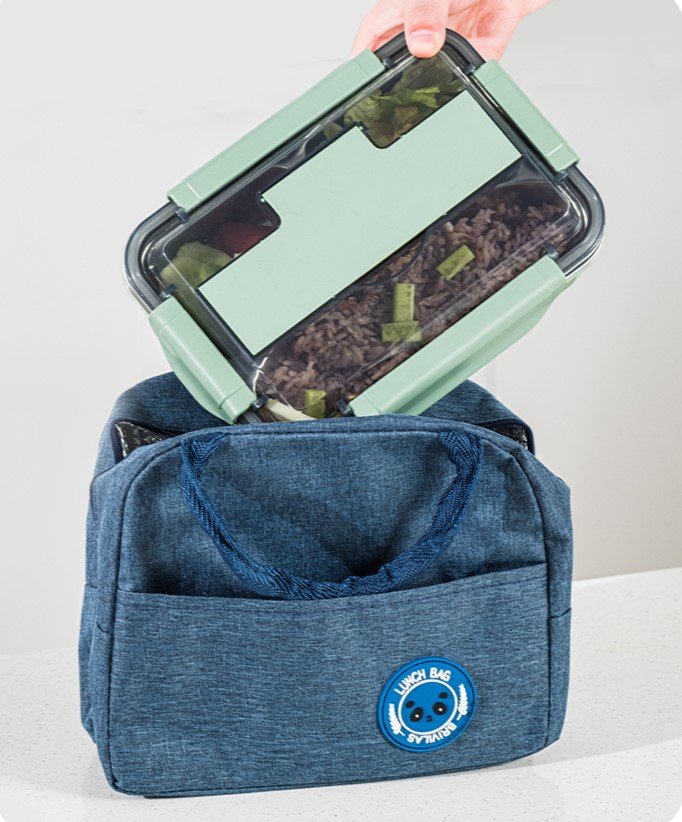 ديلي حافظة طعام بلاستيك - صينية من الستيل الغذائي المقاوم للصدأ - 22*16*7 سم - بني / أزرق/ زهر VS943