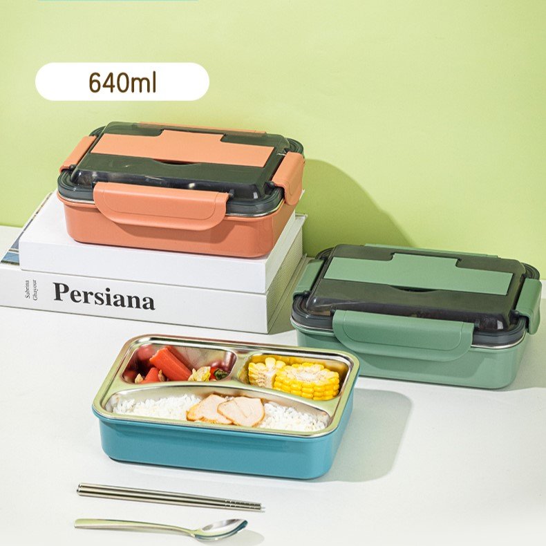 ديلي حافظة طعام بلاستيك - صينية من الستيل الغذائي المقاوم للصدأ - 22*16*7 سم - بني / أزرق/ زهر VS943