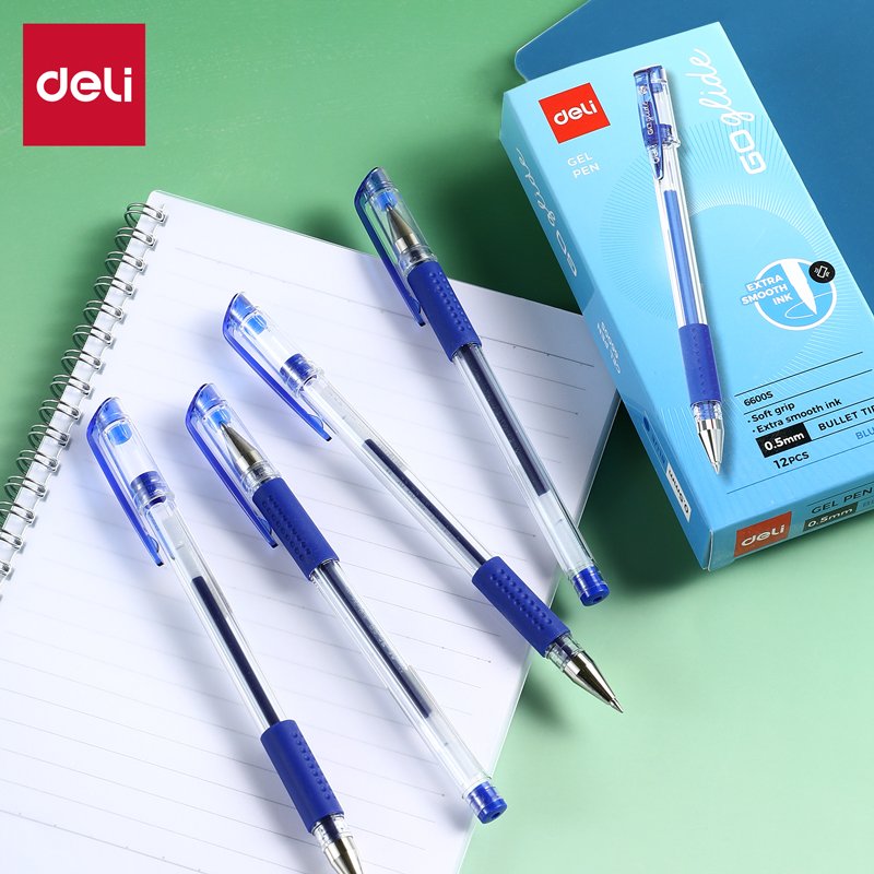 ديلي قلم حبر جل - بدن شفاف قبضة مطاط - 0.5 mm - أزرق - E6600S-BL