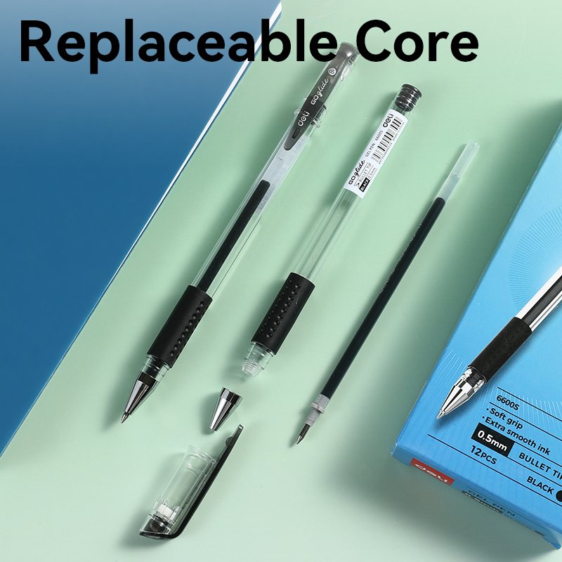 ديلي قلم حبر جل - بدن شفاف قبضة مطاط - 0.5 mm - أسود - E6600S-Bk