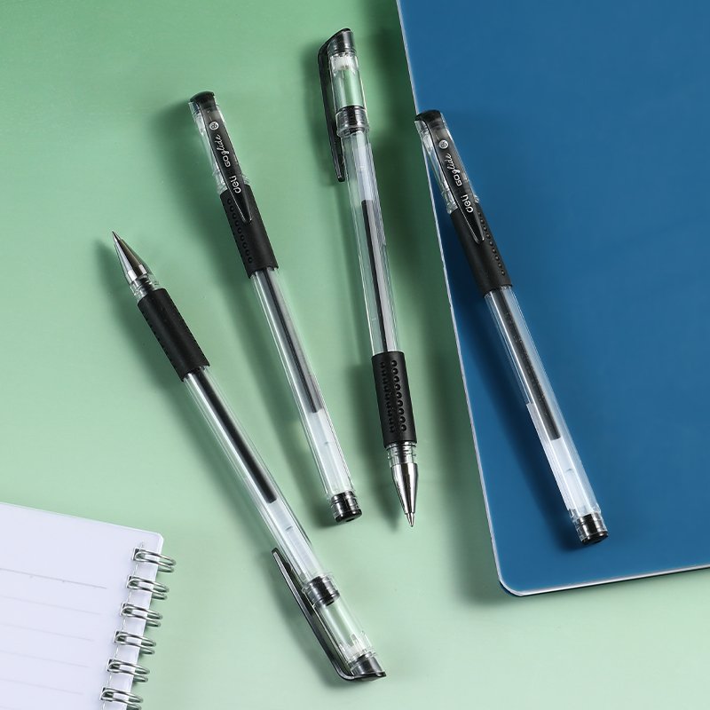 ديلي قلم حبر جل - بدن شفاف قبضة مطاط - 0.5 mm - أسود - E6600S-Bk