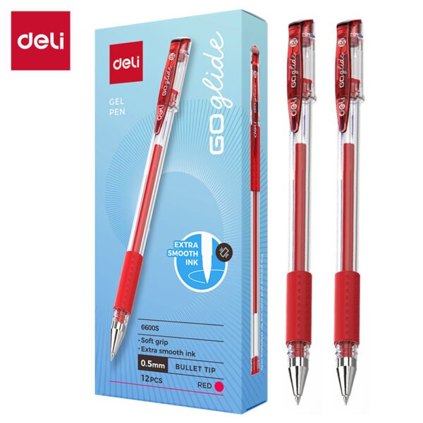 ديلي قلم حبر جل - بدن شفاف - قبضة مطاط - 0.5mm - أحمر E6600S-RD