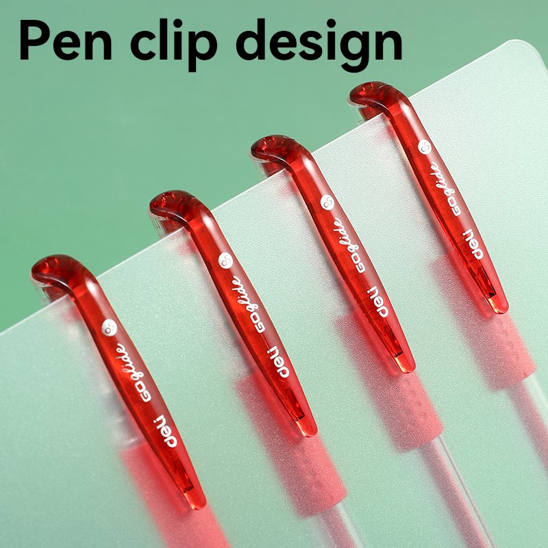 ديلي قلم حبر جل - بدن شفاف - قبضة مطاط - 0.5mm - أحمر E6600S-RD