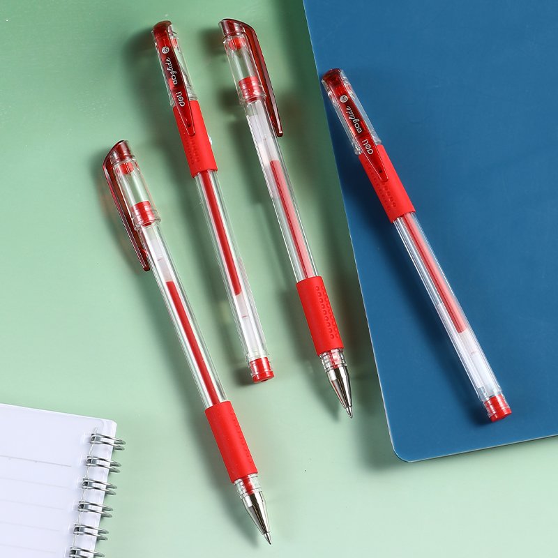 ديلي قلم حبر جل - بدن شفاف - قبضة مطاط - 0.5mm - أحمر E6600S-RD