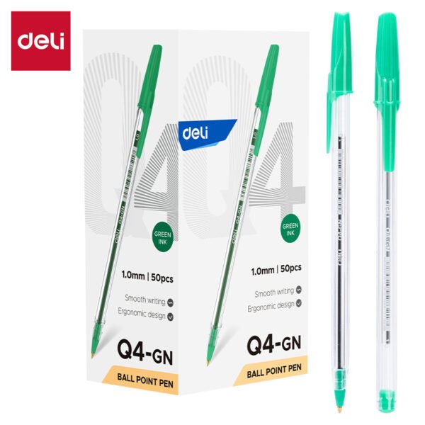 EQ4-GN (10) ديلي قلم حبر جاف - بدن شفاف - 1 مم - أخضر - EQ4-GN