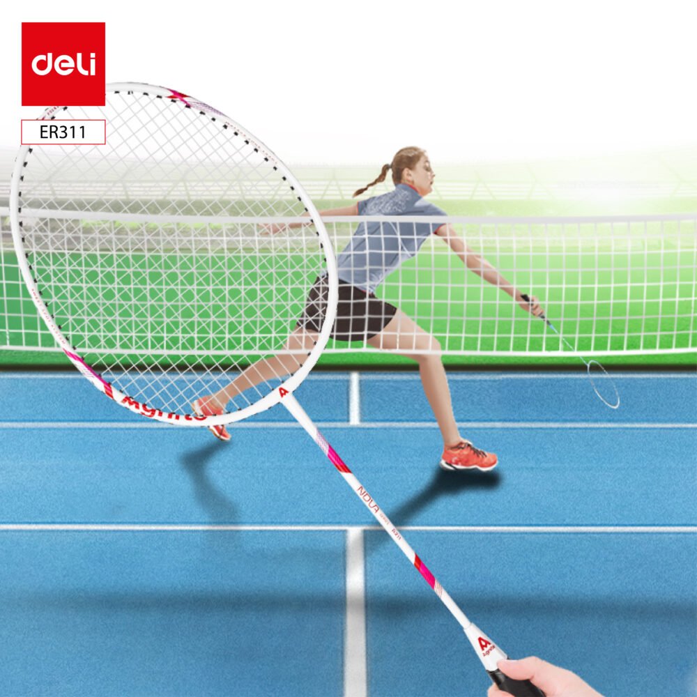 R311 (1) ديلي مضرب تنس الريشة - مجموعة 2 مضرب مع ملحقات - معدن - المقاس: 670 ± 2 مم - أزرق أبيض + زهر أبيض - ER311