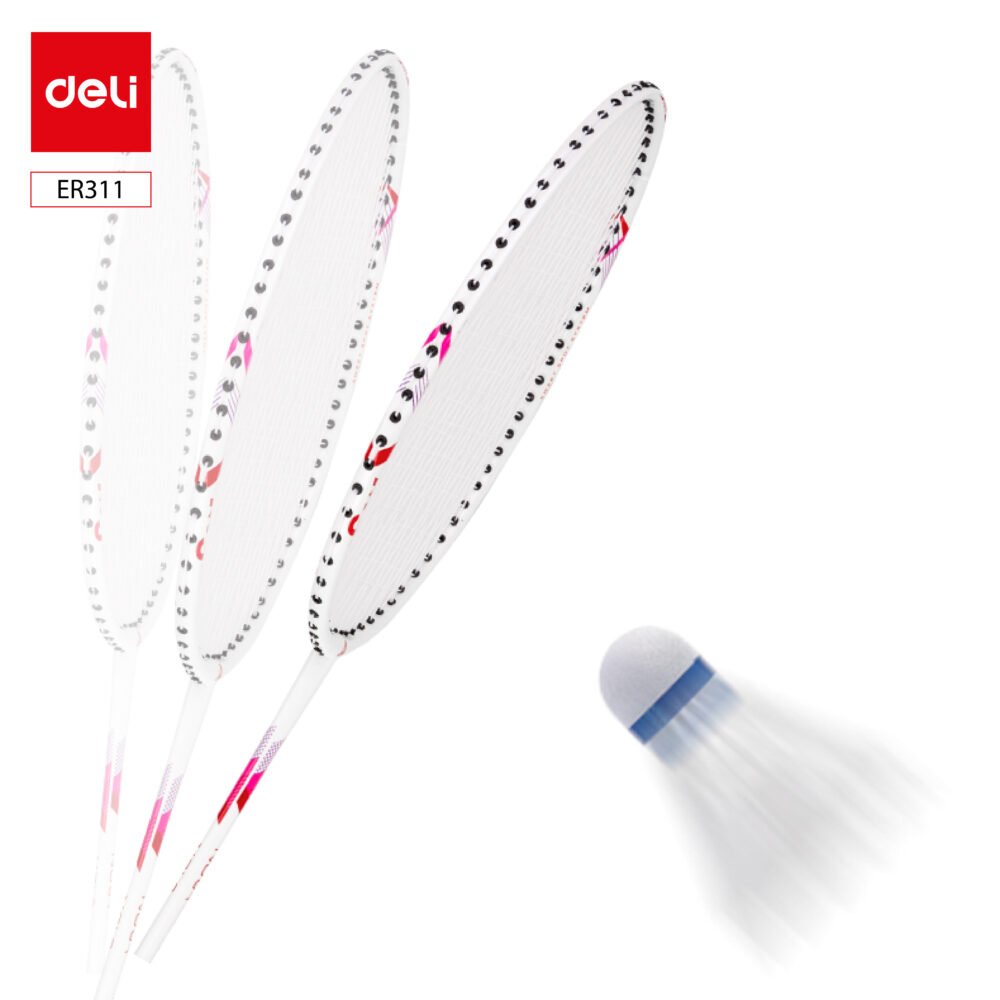 R311 (2) ديلي مضرب تنس الريشة - مجموعة 2 مضرب مع ملحقات - معدن - المقاس: 670 ± 2 مم - أزرق أبيض + زهر أبيض - ER311