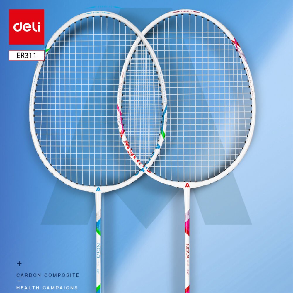 R311 (5) ديلي مضرب تنس الريشة - مجموعة 2 مضرب مع ملحقات - معدن - المقاس: 670 ± 2 مم - أزرق أبيض + زهر أبيض - ER311