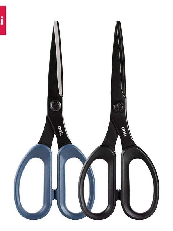 ديلي مقص معدن أسود - مقبض بلاستيك - 17.5 سم - أسود أزرق - EZ500