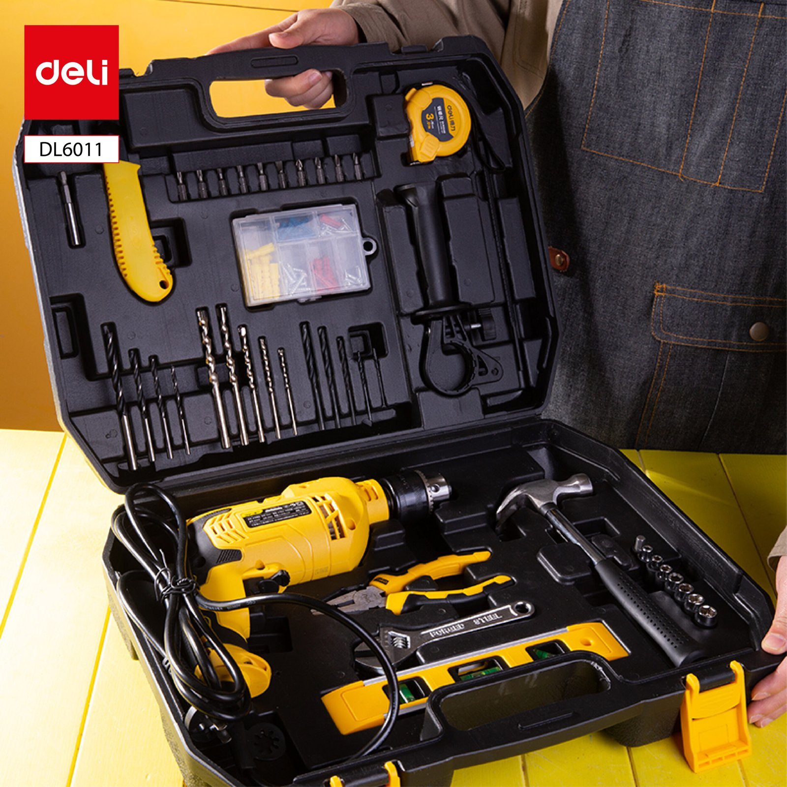 ديلي طقم مثقاب كهربائي - طقم مثقاب صدمات φ13 مم - أسود - DL6011