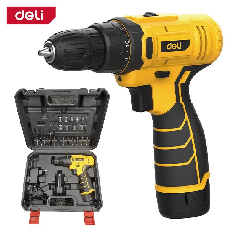 ديلي طقم مثقاب لاسلكي - 12 فولت 30 نيوتن متر 2.0 أمبير/ساعة*1 - أصفر - DL-DZ12-6A2