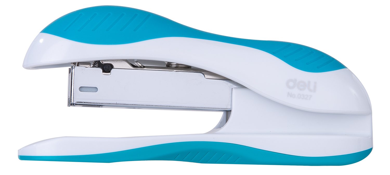 خرازة مكتبية - قياس 24/6 & 26/6 - سعة 25 ورقة - على كرت مع نزاعة وعلبة شريط خرز - بدن أبيض (أزرق/ برتقالي / أخضر) - E0357