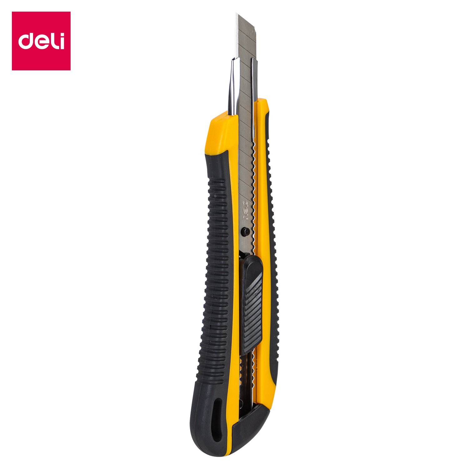 ديلي مشرط بلاستيك سكة معدن عريض قبضة مطاط - قفل تلقائي - 80×9×0.4 مم - أصفر - E2039