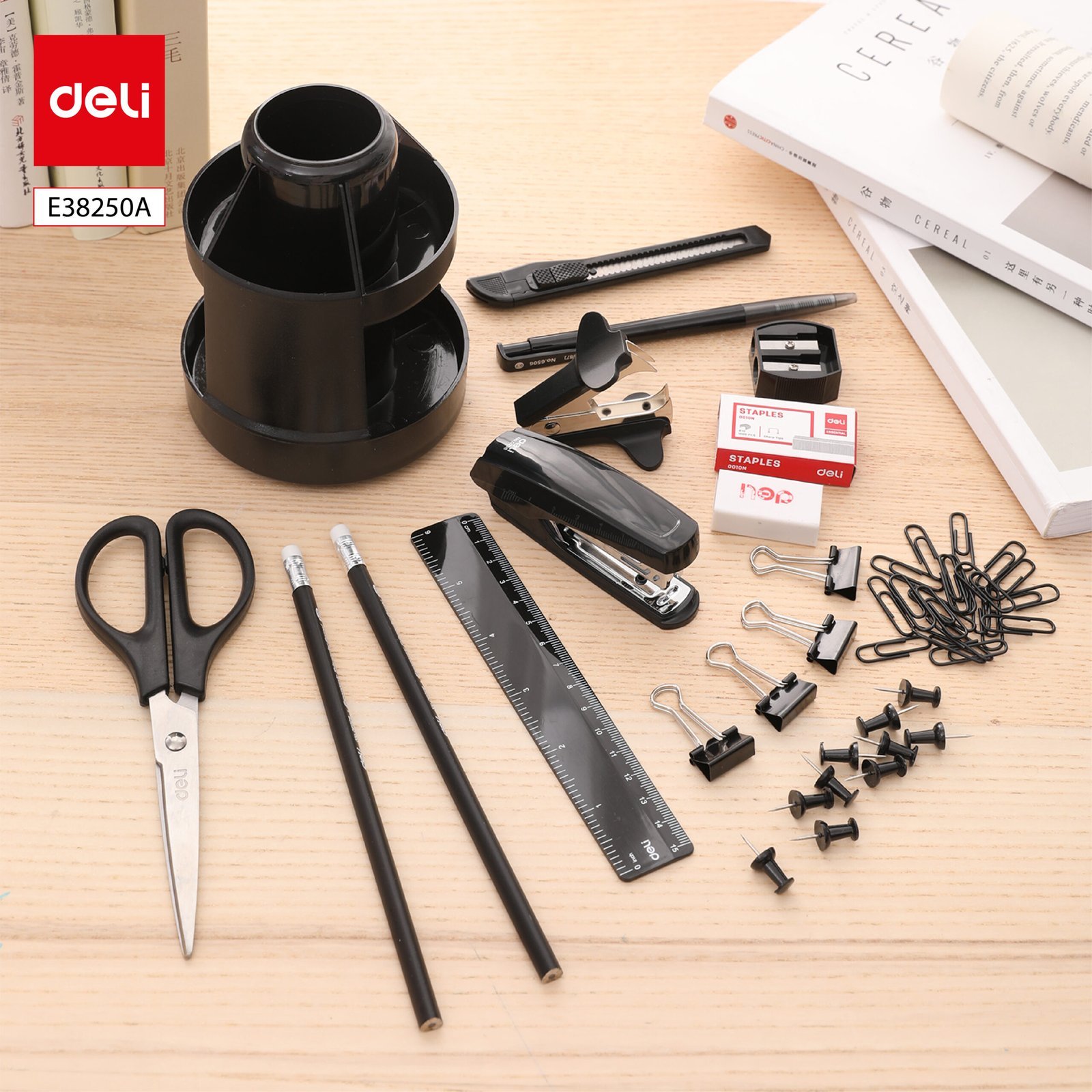 ديلي مجموعة قرطاسية عدة مكتب - φ110×170 مم - أسود - E38250A