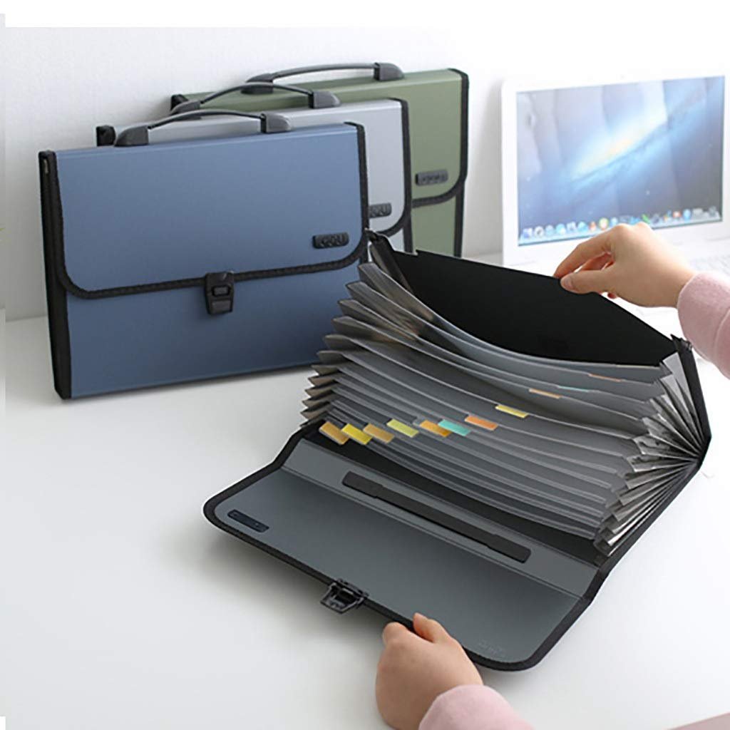ديلي مصنف حقيبة 13 قسم - قياس A4 - مع مسكة - إغلاق بقفل - (رمادي /أزرق/ زيتي) - E5556