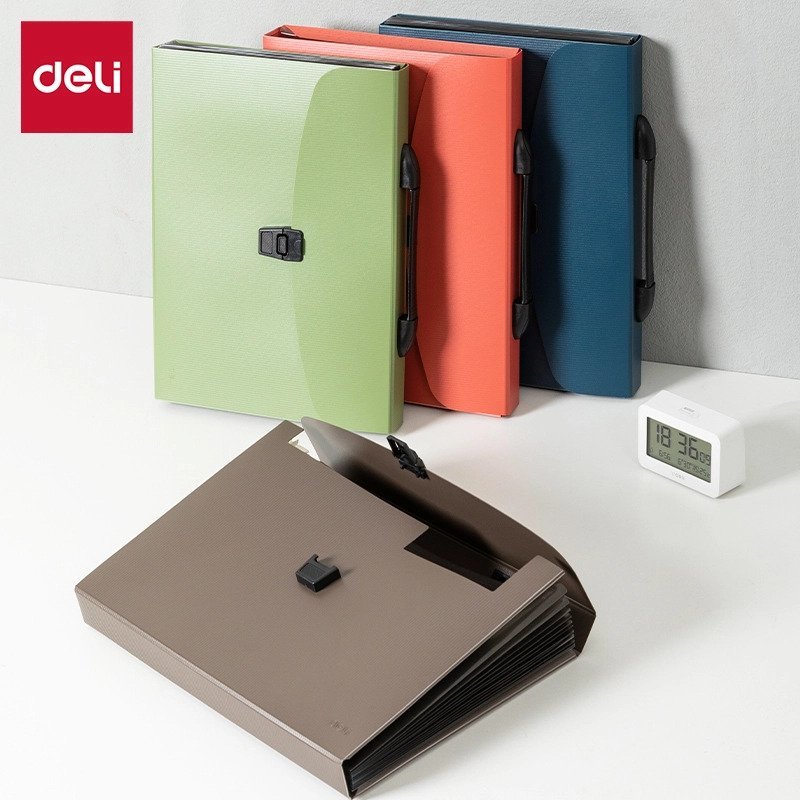 ديلي مصنف حقيبة 13 قسم - قياس A4 - مع مسكة - إغلاق بقفل - (برتقالي/أخضر /بترولي/ زيتي) - E5557