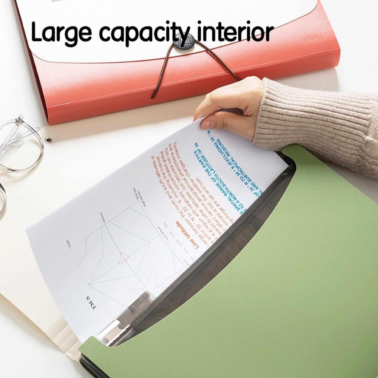 ديلي مصنف حقيبة 13 قسم - قياس A4 - إغلاق بمطاط - أبيض (رمادي /أحمر/ زيتي) - E5558