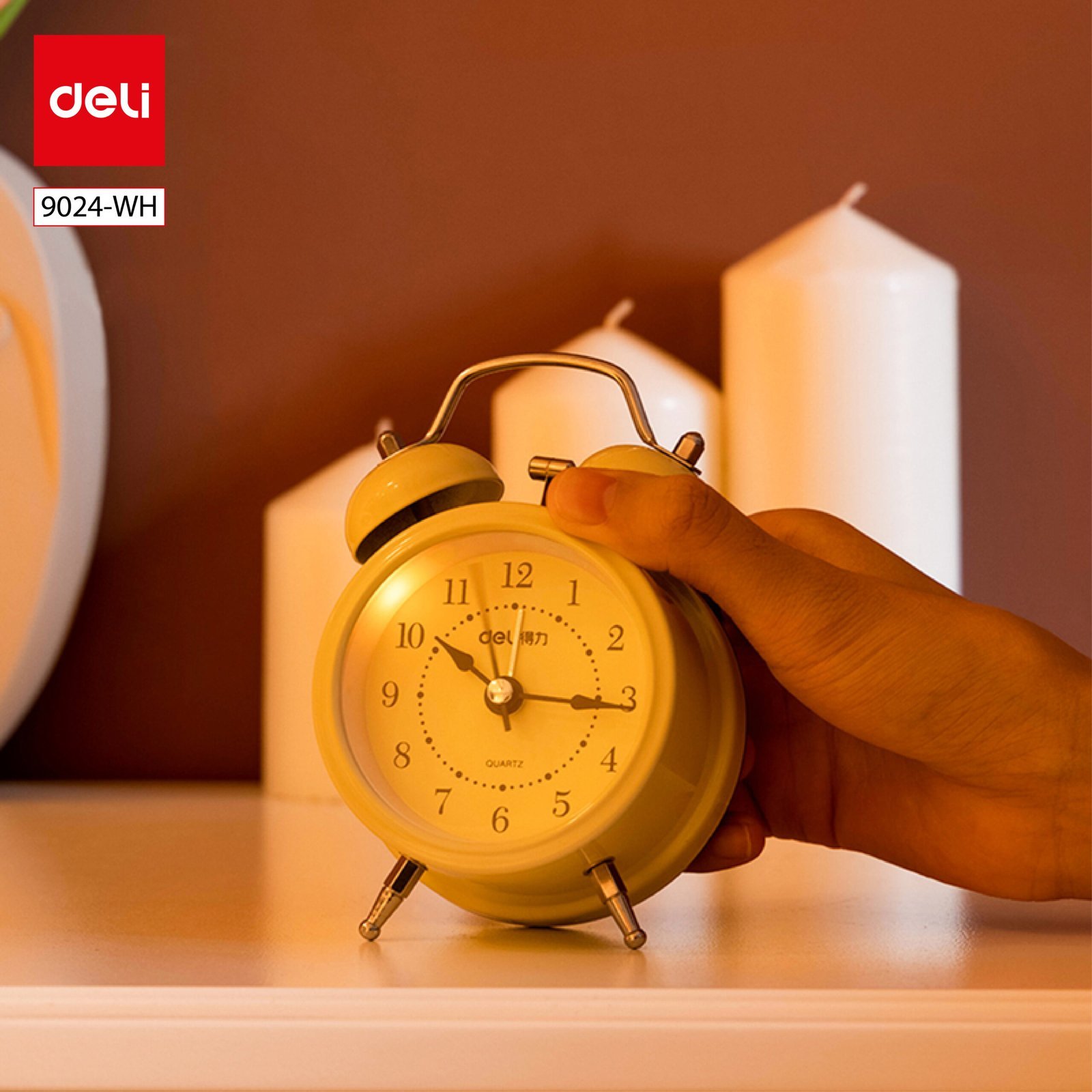ديلي ساعة منبه جرس - 80*50*125 مم - أصفر/ أسود/ أبيض - 9024