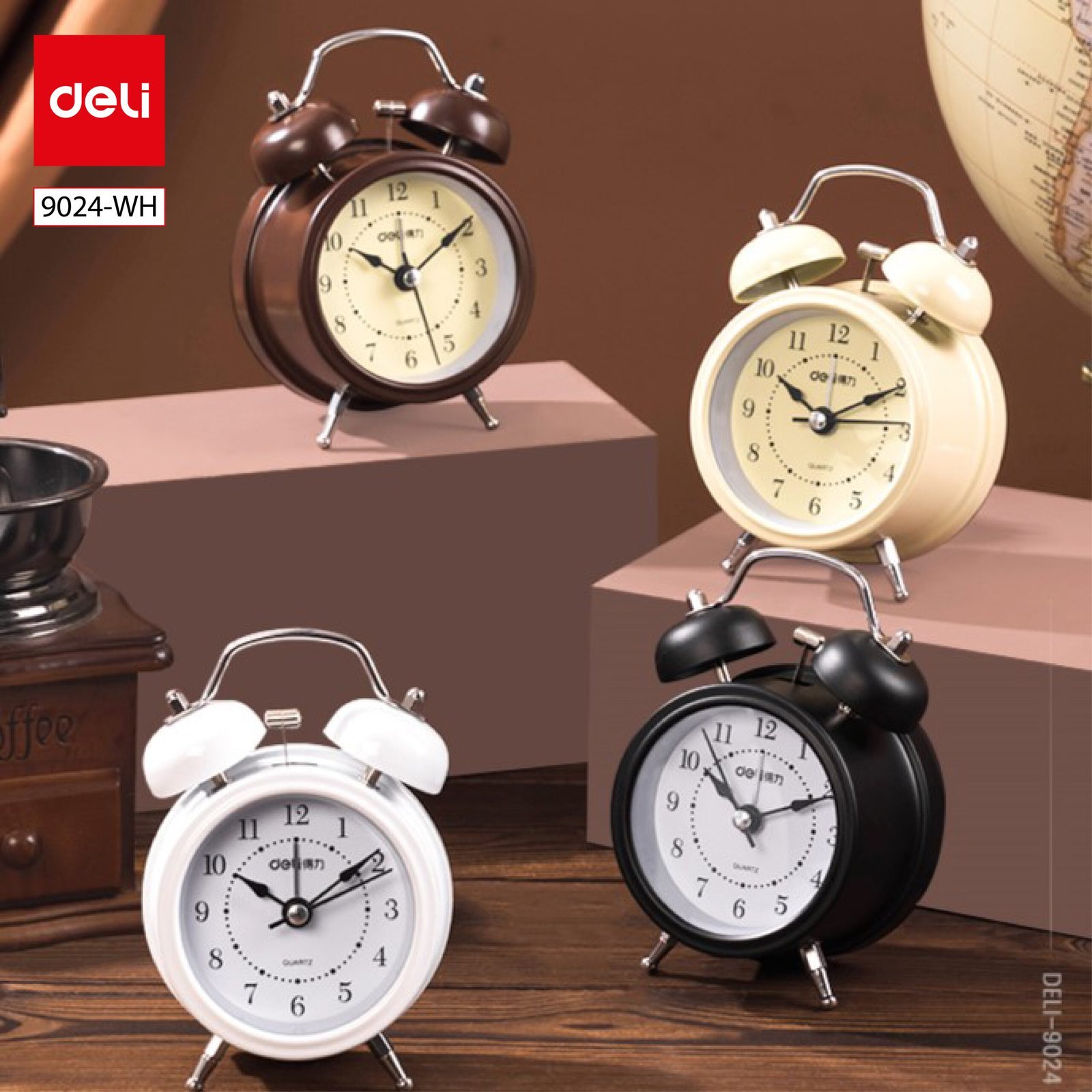 ديلي ساعة منبه جرس - 80*50*125 مم - أصفر/ أسود/ أبيض - 9024