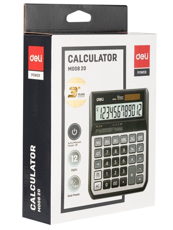 EM00820 (3) ديلي ألة حاسبة - بدن بلاستيك وجه معدن - 12 خانة - رمادي - EM00820