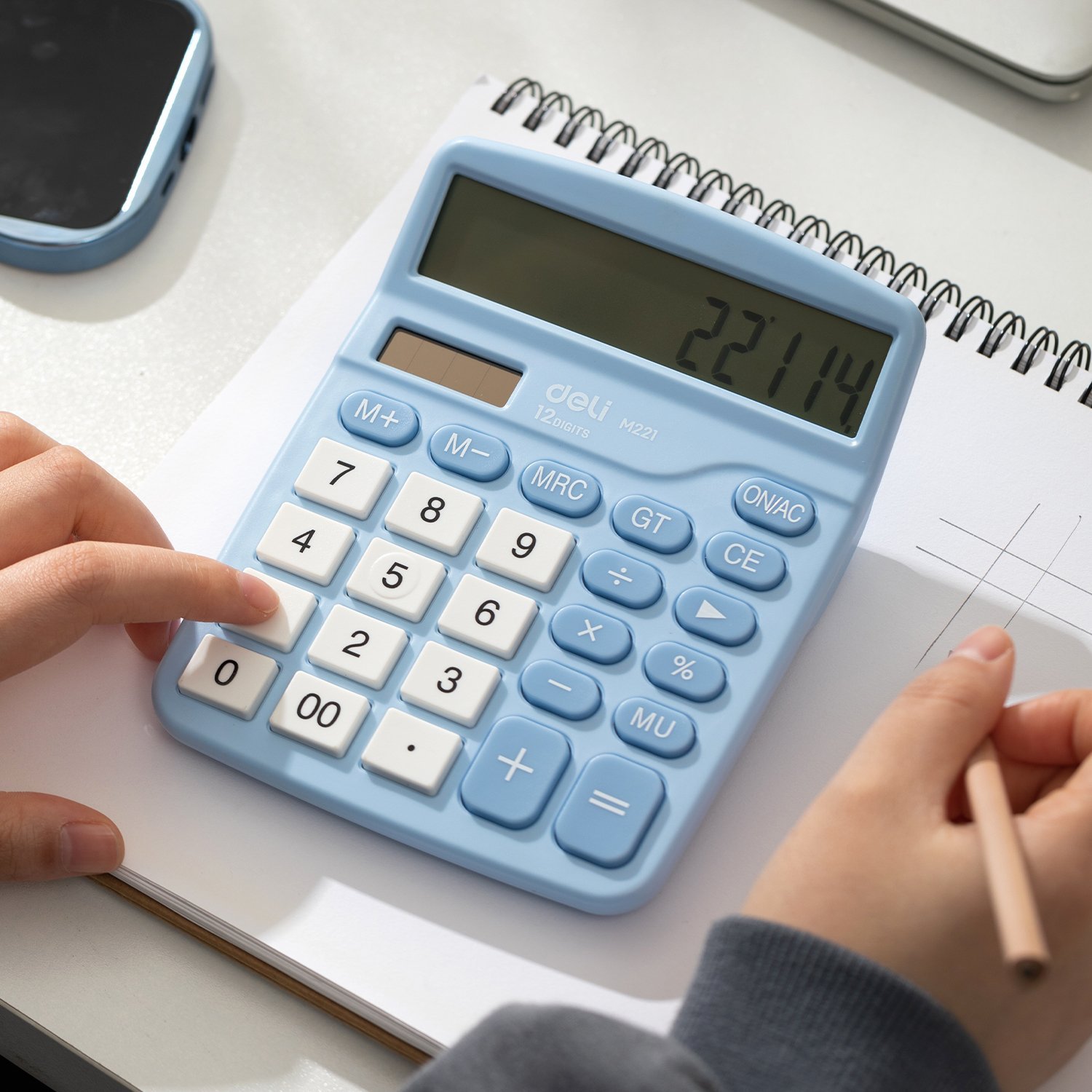 EM221 (2) ديلي ألة حاسبة مكتبية - بدن بلاستيك - 12 خانة - سماوي - فضي - أخضر - EM221