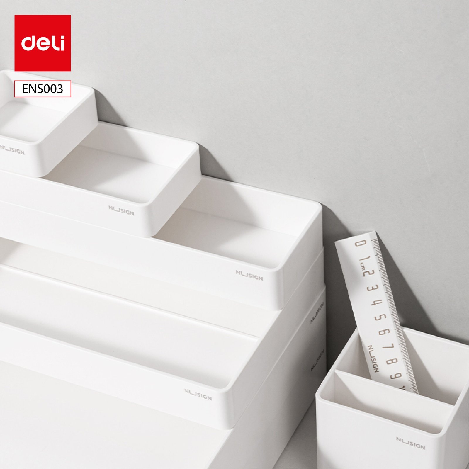 ديلي مجموعة قرطاسية عدة مكتب - مجموعة من 13 قطعة - أبيض - ENS003